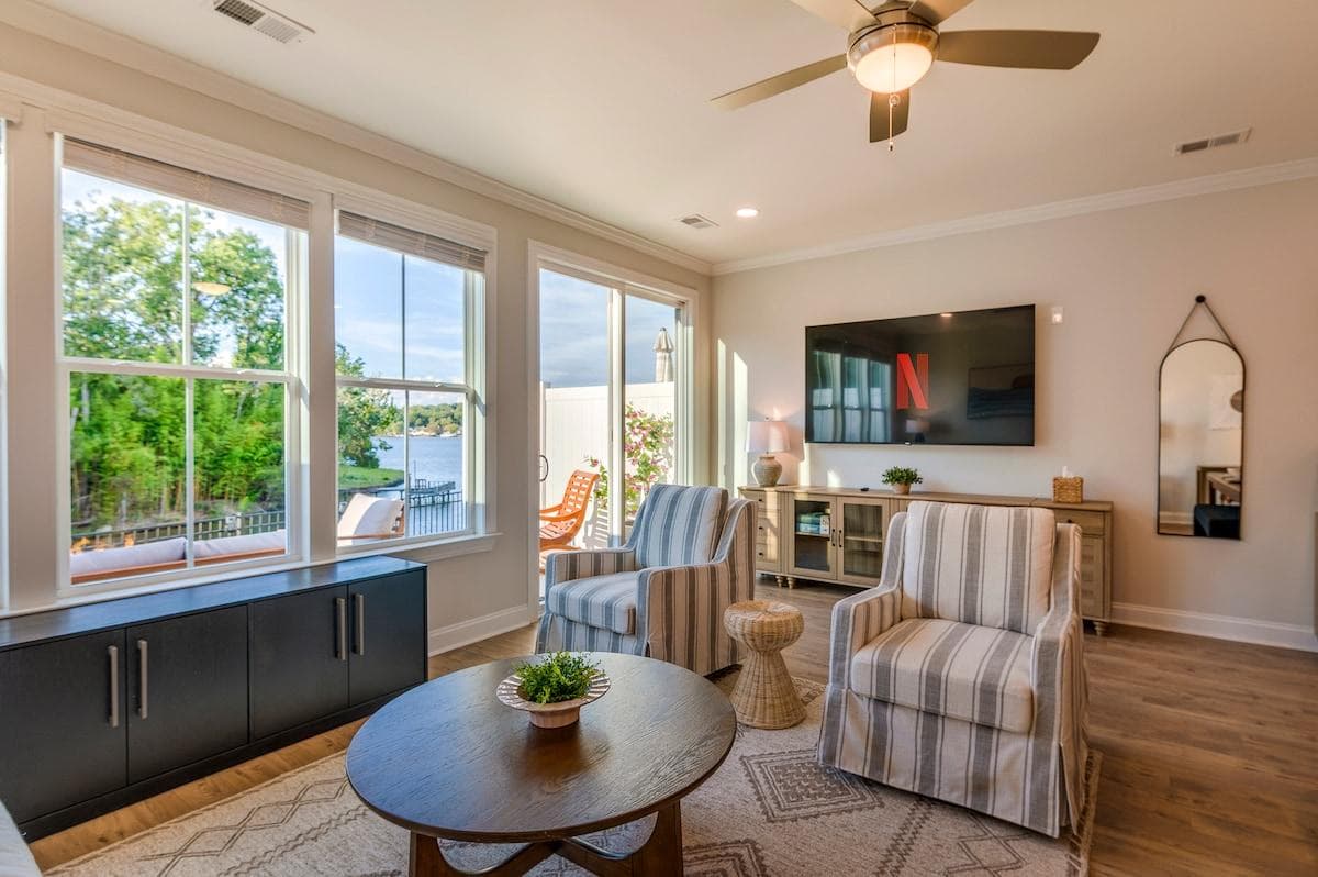 Kick back and enjoy the view while enjoying your favorite show on the 75 inch smart TV! 